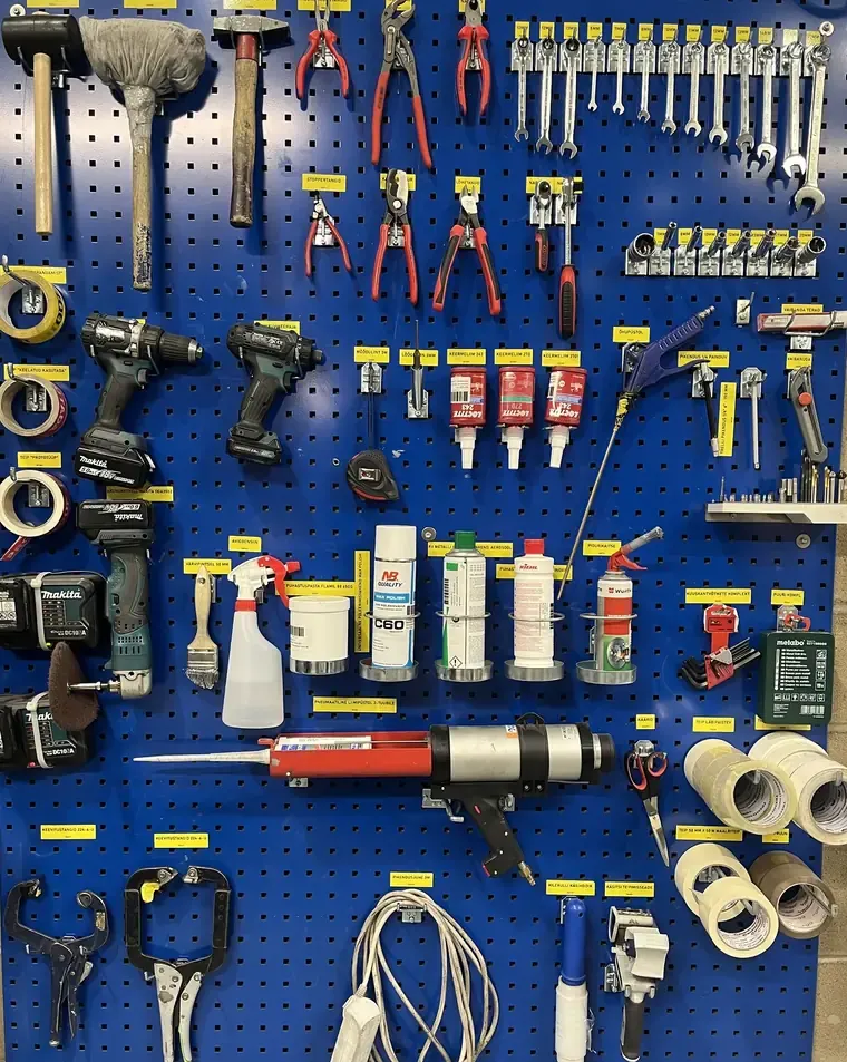 Shadow board where every tool has a labelled place