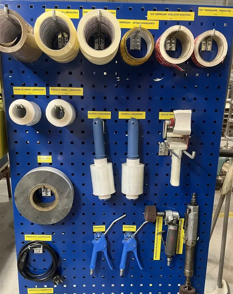 Labelled tapes marking items that must not be used or are waiting for repair